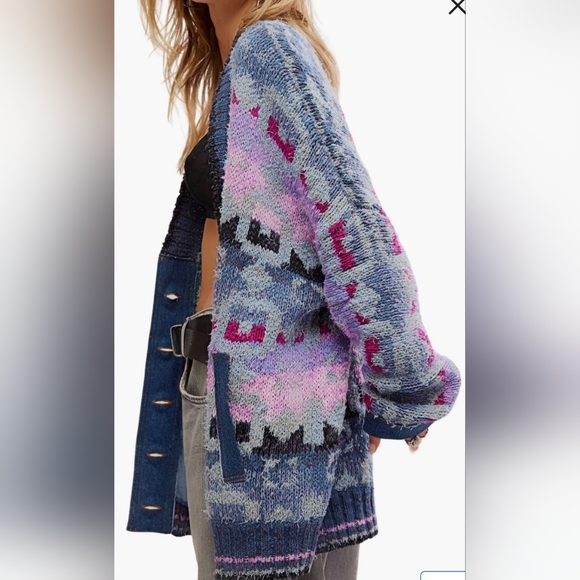 FREE PEOPLE bluebell cardi in blue M - Picture 3 of 4